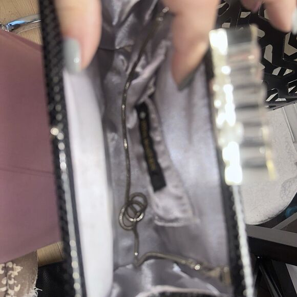 Steve Madden Black Clear Lucite Closure Silver Chain Shoulder Bag Clutch - Picture 7 of 11